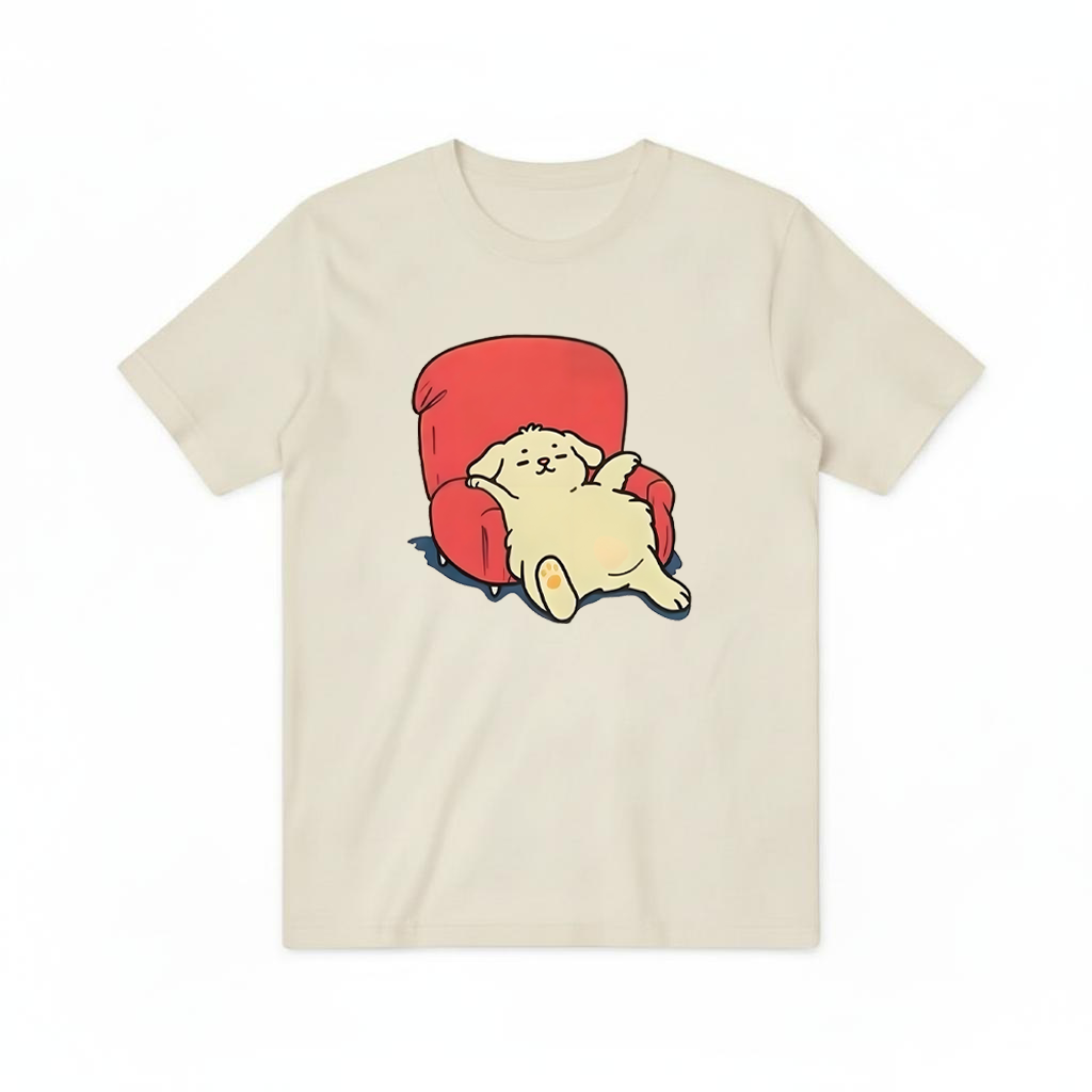 Lazy Dog on Sofa Cute Funny Graphic Tee T7094