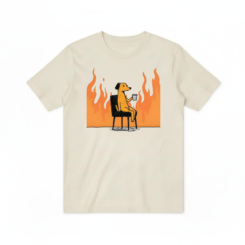 "This Is Fine" Funny Dog on Fire Graphic Tee T7122