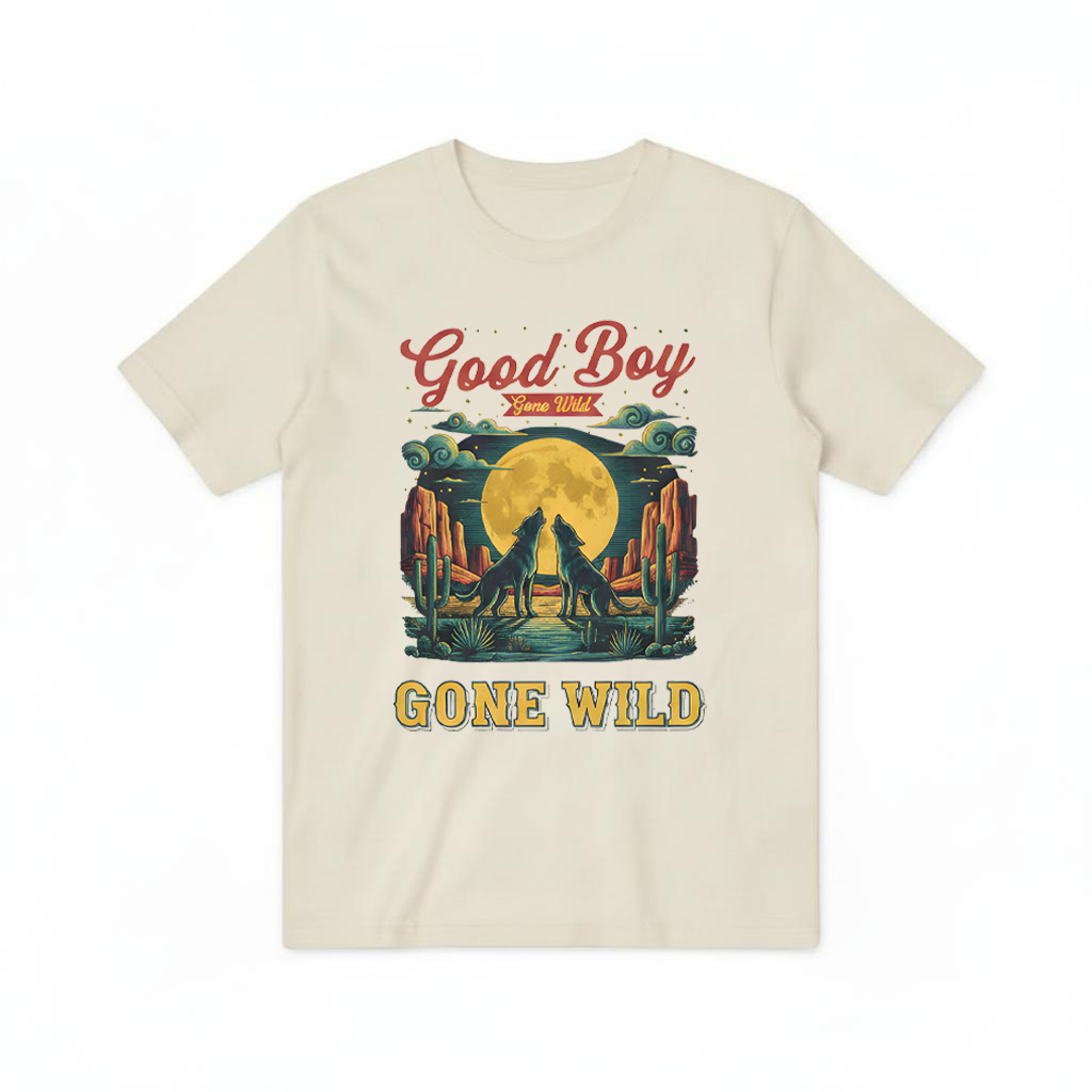 "Good Boy Gone Wild" Howling Wolfdog Retro Graphic Tee T7124