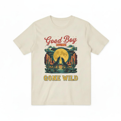 "Good Boy Gone Wild" Howling Wolfdog Retro Graphic Tee T7124