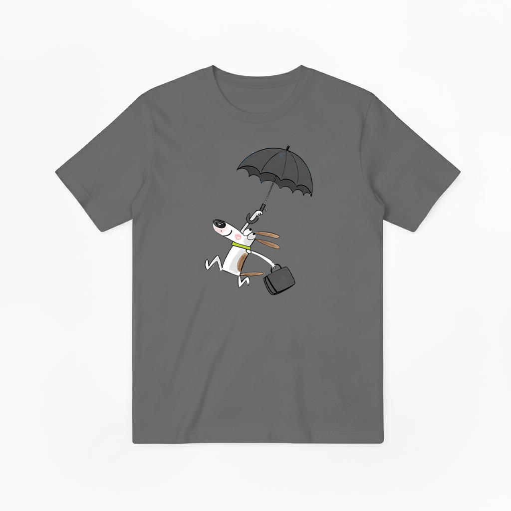 Flying Umbrella Dog Cute Minimalist Graphic Tee T7114