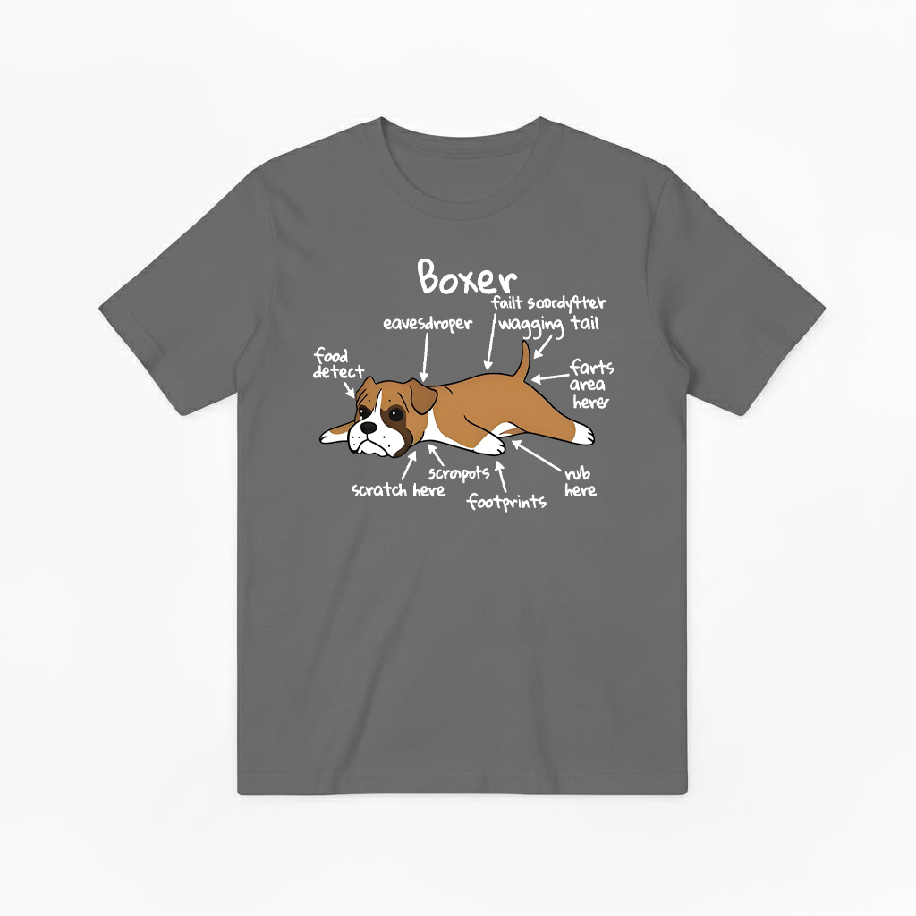 Funny Boxer Dog Anatomy Diagram Graphic Tee T7112