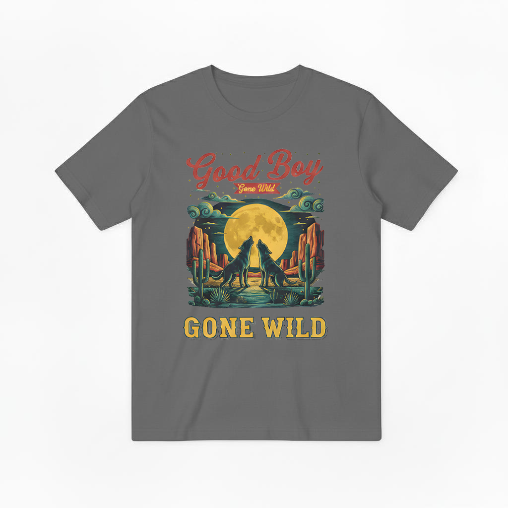 "Good Boy Gone Wild" Howling Wolfdog Retro Graphic Tee T7124