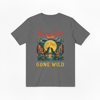 "Good Boy Gone Wild" Howling Wolfdog Retro Graphic Tee T7124