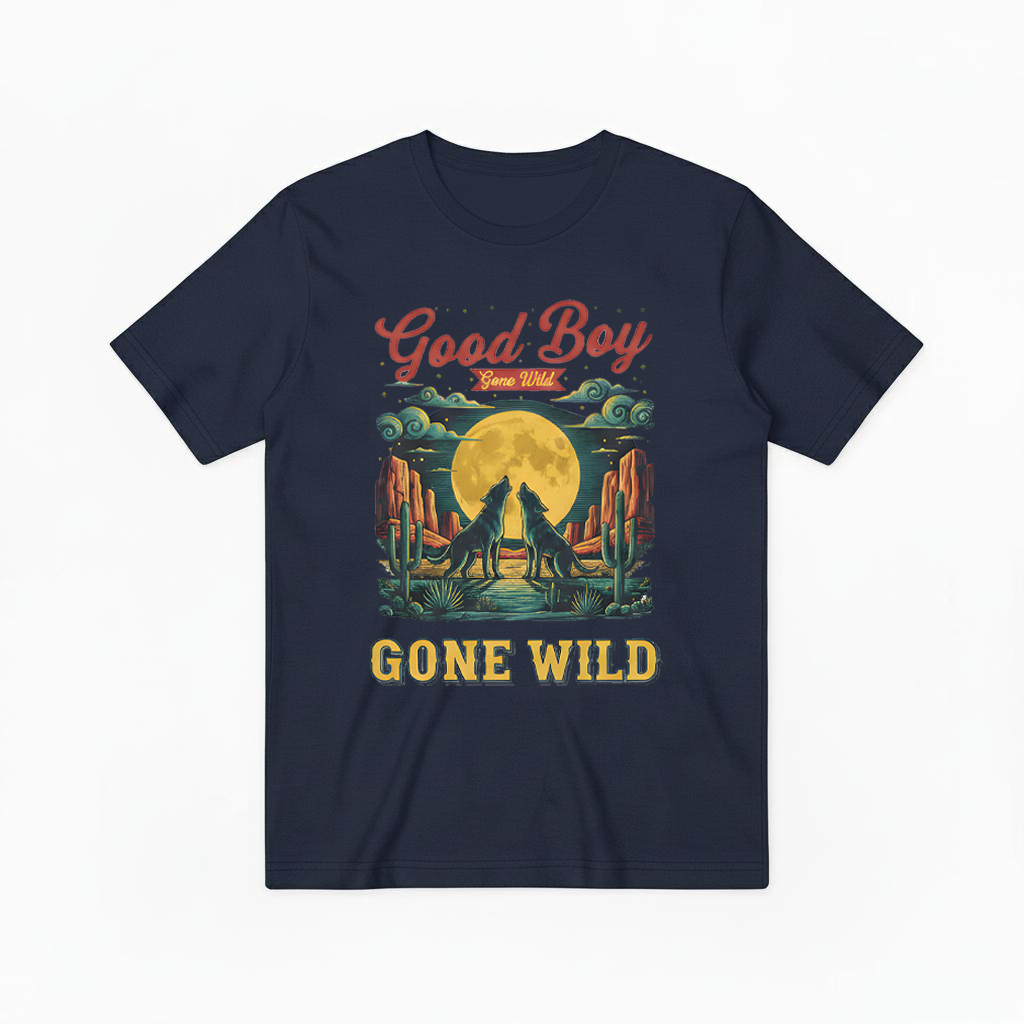 "Good Boy Gone Wild" Howling Wolfdog Retro Graphic Tee T7124