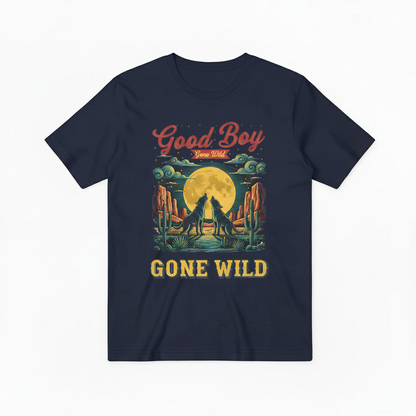 "Good Boy Gone Wild" Howling Wolfdog Retro Graphic Tee T7124