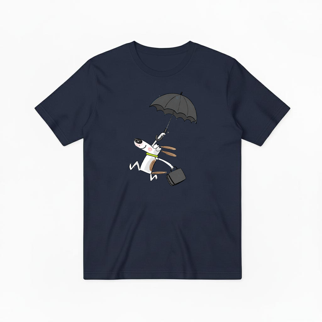 Flying Umbrella Dog Cute Minimalist Graphic Tee T7114