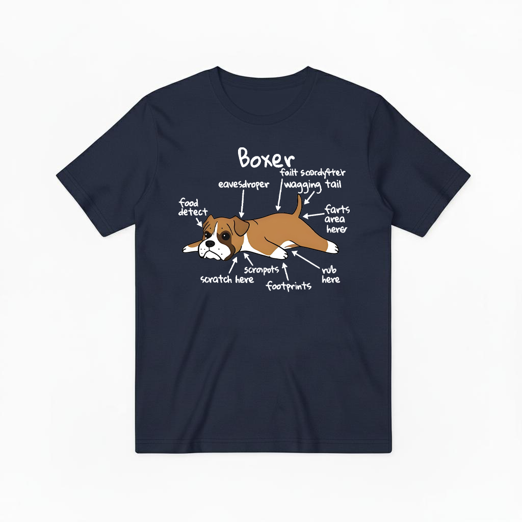 Funny Boxer Dog Anatomy Diagram Graphic Tee T7112