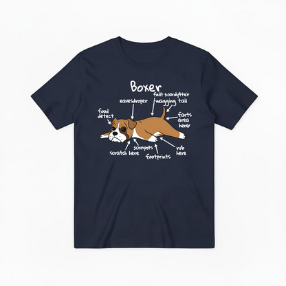 Funny Boxer Dog Anatomy Diagram Graphic Tee T7112