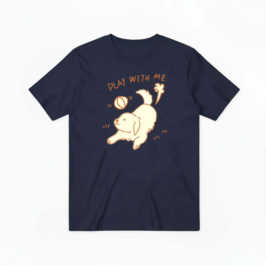 "Play With Me" Cute Golden Puppy Doodle Graphic Tee T7107