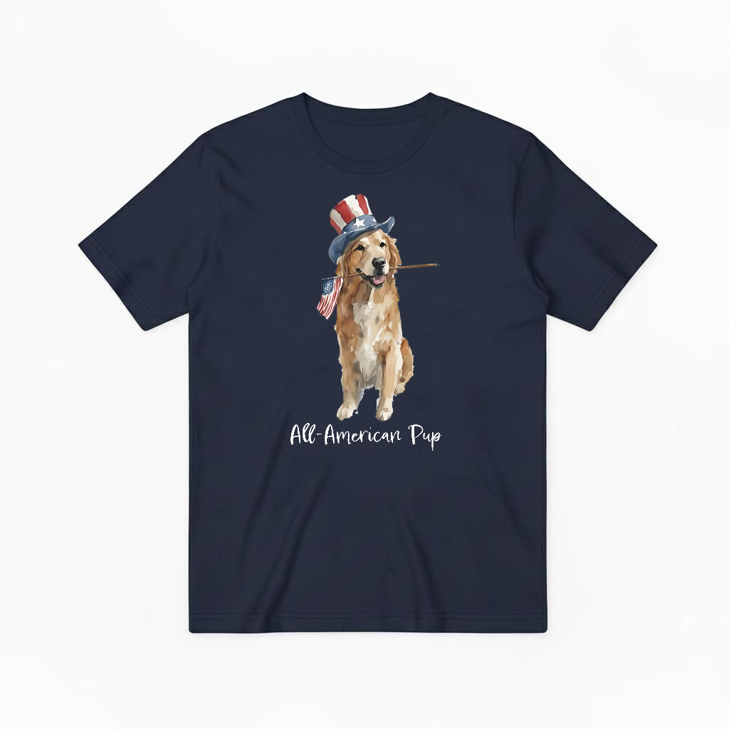 "All-American Pup" Patriotic Golden Retriever Tee T7120