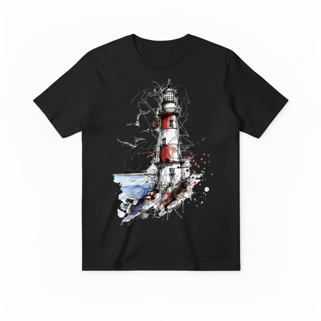 Watercolor Lighthouse Design - Black