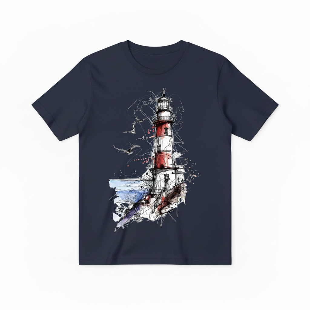 Watercolor Lighthouse Design - Navy Blue