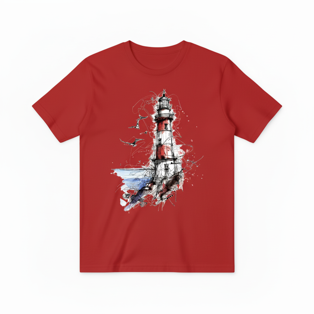 Watercolor Lighthouse Design - Red