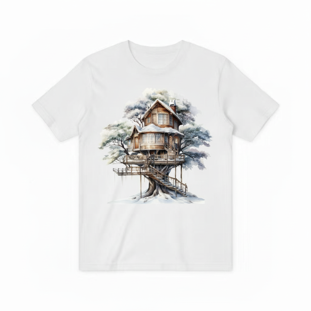 Watercolor Treehouse Design - White