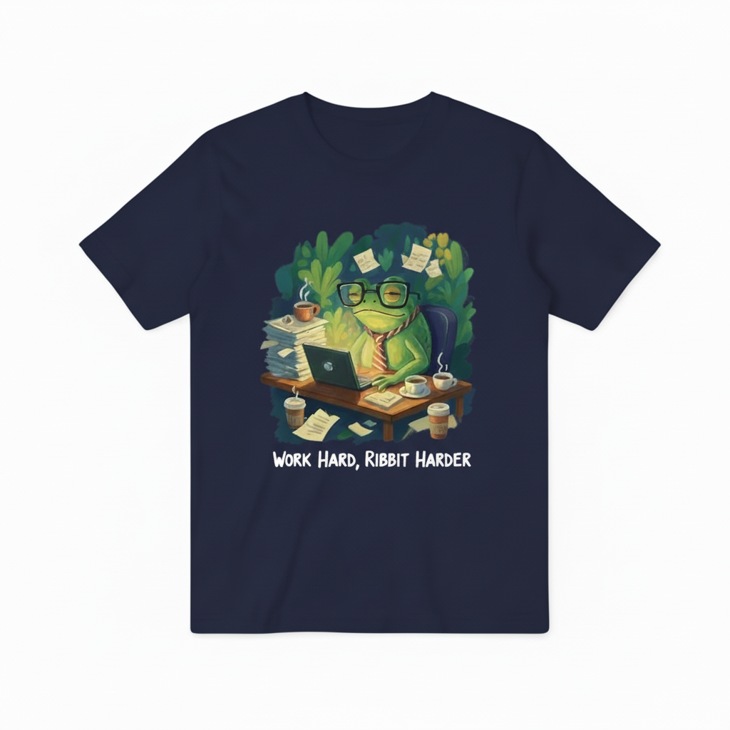 Work Hard Ribbit Harder 深蓝色T恤